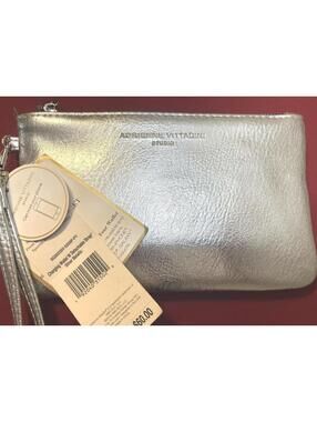 Adrienne Vittadini Charging Wallet Silver Metallic Wristlet Phone Charger NWT